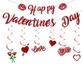 Set striscione Happy Valentine's Day rosso glitterato con spirali cuore e rose - Banner Rosso Rosa + Decorazione a Spirale