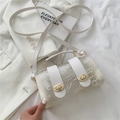 Transparent mini jelly bag with white graffiti print and faux leather shoulder strap - White