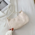 Elegante bolso de hombro crema con encaje floral y asa de perlas para mujer - Beige