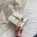 White quilted crossbody bag for women with gold chain strap and pearl ring buckle detail - White