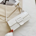 White faux crocodile skin baguette shoulder bag with flap closure and square buckle - White