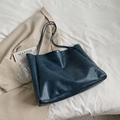 Minimalistische große dunkelblaue Einkaufstasche aus PU-Leder mit Schultergurten - Blau
