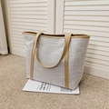 Borsa tote minimalista in tela grigio chiaro con manici marroni e grande capienza - Grande / Bianco Sporco