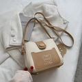 Borsa a secchiello in stile coreano color crema e marrone chiaro con stampa orso - Cachi