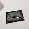 Minimalist black envelope clutch bag with gold trim and crushed pattern PU leather - Black