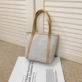 Borsa tote minimalista in tela bianco sporco con manici in pelle PU color kaki - Piccolo / Bianco Sporco