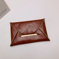 Vintage brown leather envelope clutch bag with gold metal edge trim and minimalist style - Brown