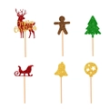 6-delige glitter kersttaarttoppers met rendier- en gemberkoekpoppetje versieringen - Kerst Vaas Toppers Set (Meerdere Stukken)