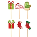 Set de adornos navideños para pasteles con guantes, calcetines y cajas de regalo - Guante/Calcetín/Caja de Regalo/Letrero Insertos para Jarrón (Impreso)