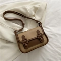 Borsa a tracolla vintage bicolore kaki e marrone in similpelle con doppie fibbie quadrate - Cachi & Beige