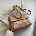Retro khaki quilted PU leather shoulder bag with gold chain strap and flap closure - Khaki