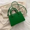 Minimalist green square PU leather handbag with dual handles and crossbody strap - Green