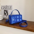 Royal blue checkered quilted handbag with detachable coin purse and gold hardware - Blue