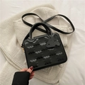 Borsa a tracolla nera alla moda con trama a nido d'ape e tracolla regolabile rimovibile - Nero