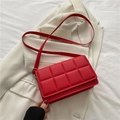 Chic red quilted crossbody bag with plaid texture and matching leather shoulder strap - Red