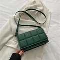 Retro dark green quilted crossbody square bag on white blazer for trendy women - Green