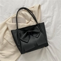 Bolso tote grande negro con lazo de gran tamaño en cuero sintético texturizado de calidad - Negro