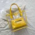 Large transparent PVC tote bag with bright yellow trim and matching inner pouch - Transparent Yellow