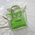Transparent PVC tote bag with neon green inner pouch and matching leather handles - Transparent Green