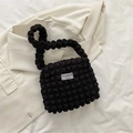 Minimalist black popcorn texture tote bag with Fashion Instinct label and soft handles - No Pendant / Black