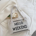 Borsa tote minimalista in tela color crema con stampa Hello Weekend e manici in corda - Bianco