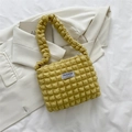 Bright yellow pleated cloud bag in textured bubble fabric with fashion shoulder strap - No Pendant / Yellow