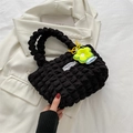 Black bubble texture tote bag with neon flower charm and fashion instinct label - With Pendant / Black