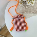 Mini-Handytasche aus Segeltuch mit rot-weißem Karomuster und orangefarbenem Seil - Rot