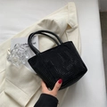 Elegante borsa a secchiello con strass neri e manico in pelle per donna - Nero