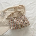 Bunte gewebte Hobo-Tasche mit beigem verstellbarem Riemen und goldfarbenen Beschlägen - Weiß Ohne Anhänger