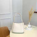 Bolso de hombro minimalista blanco crema en cuero suave con gran capacidad - Sin colgante / Blanco Roto