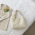 Chic pleated hobo shoulder bag in cream white with soft bubble texture surface - White