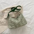 Retro-Hobo-Tasche aus gewebtem Stoff in Creme und Dunkelgrün mit Leder-Schultergurt - Grün Ohne Anhänger