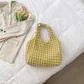 Chic yellow popcorn pleated tote bag with a minimalist shoulder strap for women - Yellow