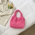 Bright pink bubble texture tote bag with large capacity and stylish pleated design - Rose Red