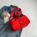 Fashionable red nylon crossbody bag with wide webbing strap and buckle closure - Red