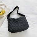 Chic black quilted puffer shoulder bag with a minimalist rhombic stitch design - Black