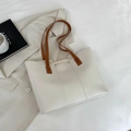 Borsa tote beige minimalista con spalline marroni e cuciture verticali per il lavoro - Bianco