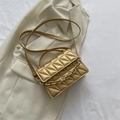Quilted crossbody bag in champagne gold metallic finish with chunky chain strap - Gold