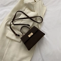 Deep coffee vintage crossbody box bag with gold lock buckle and top handle - Brown