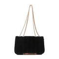 Klassieke zwarte fluwelen crossbody tas met verticale quilten en gouden kettingen - Zwart
