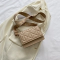 Beige quilted crossbody square bag with stylish geometric stitching and wide woven strap - Khaki