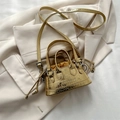 Mini sac doré à motif crocodile avec poignées rondes et pochette intérieure à cordon - Doré