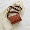 Chic brown quilted crossbody bag with stylish wide jacquard strap and gold hardware - Brown
