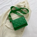 Quilted green crossbody bag with a wide patterned shoulder strap and gold hardware - Green