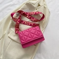 Rose red quilted square bag with geometric wide strap on a white blazer - Rose Red