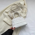 Chic white quilted rhombus shell bag with gold hardware and adjustable strap - White