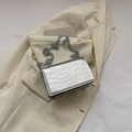 Silver rectangle crossbody bag with crocodile texture and chunky metal chain strap - Silver