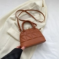 Caramel quilted geometric mini handbag with gold zippers and detachable shoulder strap - Brown