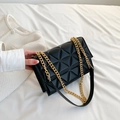 Elegant black quilted shoulder bag with gold chain strap and textured diamond pattern - Black